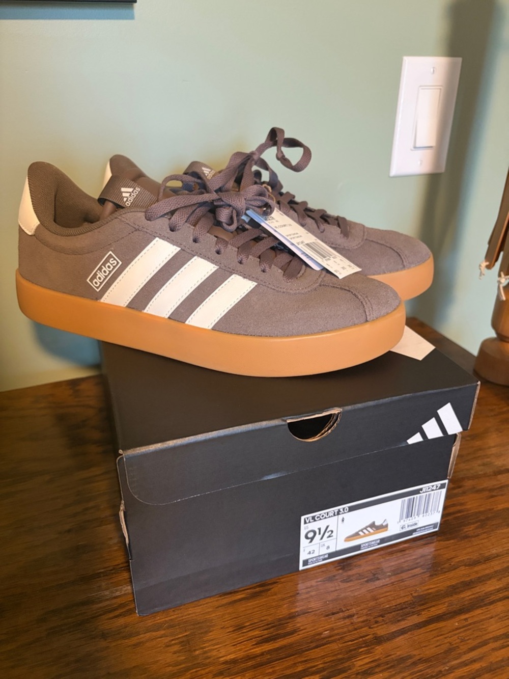adidas VL COURT 3.0 Brown suede Sneakers with White Stripes and Gum Sole